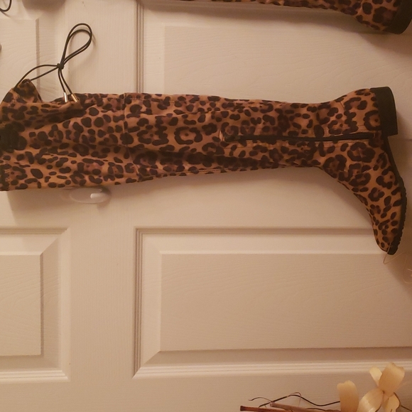 Womens Over the Knee High Leapord Print Drawstring Boots - Picture 2 of 3